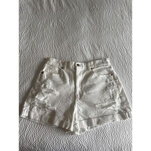 American Eagle Curvy‎ Mom Shorts White Denim High Waisted Cuffed Size 8
